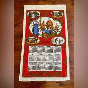 Vintage 1973 calendar linen tea towel / Margot Tomes design